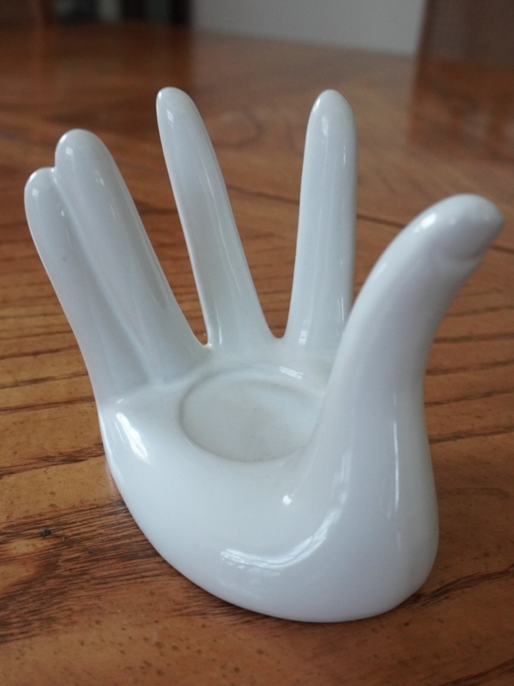White Ceramic Hand Sculpture Ring and Candle Holder - Home Art